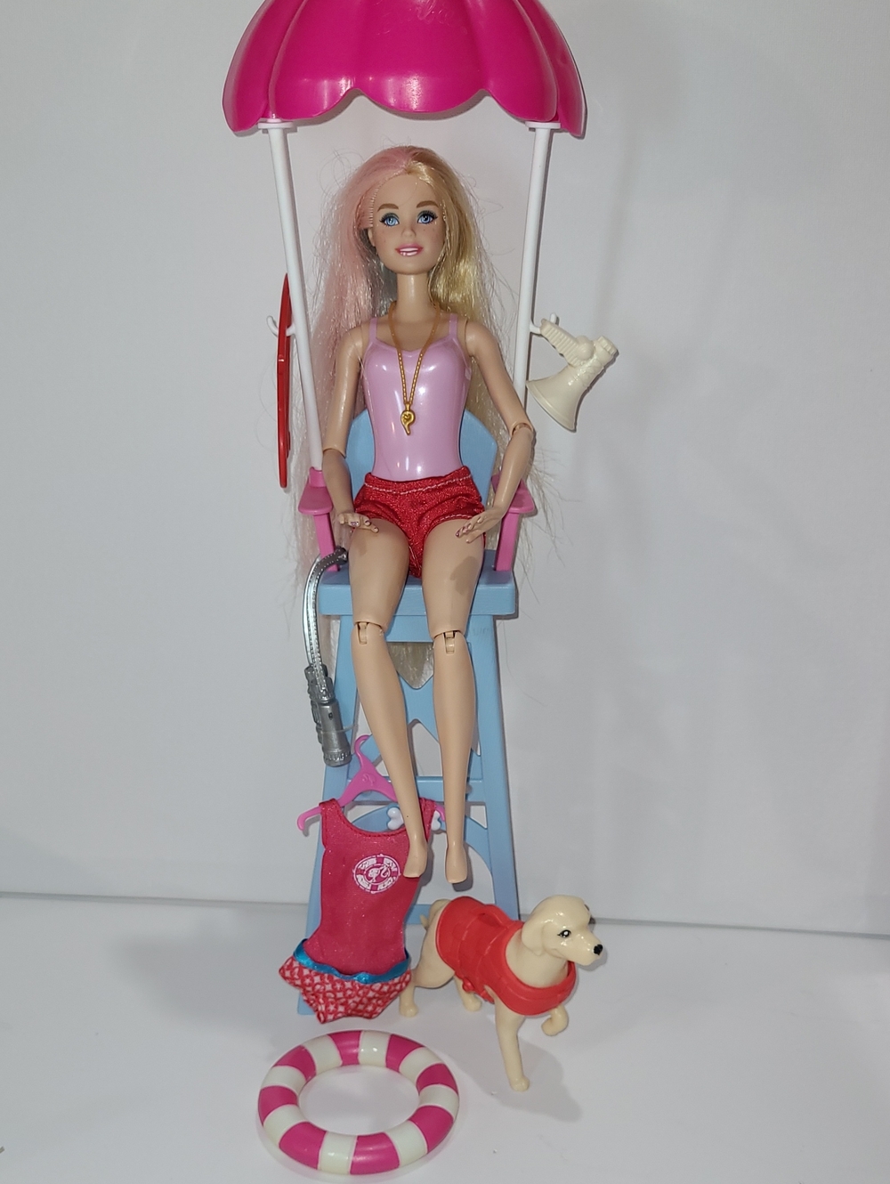 Barbie With Articulated Knees And Elbows,  Lifeguard Playset, One extra Swimsuit